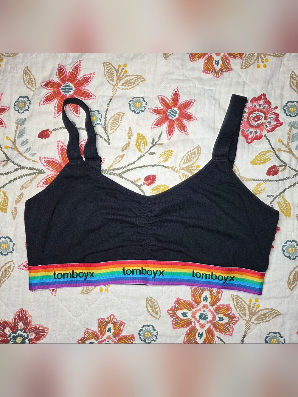 NEW TomboyX Pride rainbow Band V-neck Bralette, Size 2X